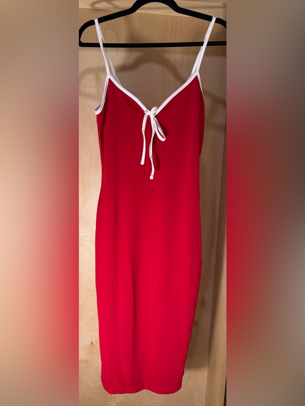 Timing Red Slip Dress with White Trim and Tie Size Large New